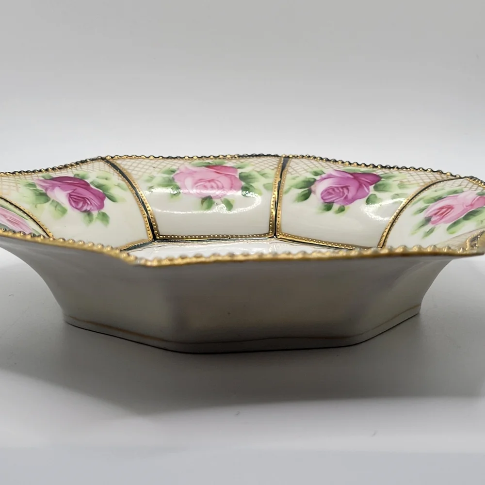 VTG Nippon Roses Bowl | Hand Painted Floral - Picture 3 of 15